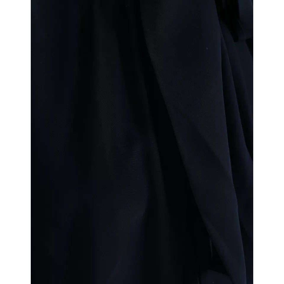 Dolce & Gabbana Blue Long Sleeves Ascot Collar Blouse Top