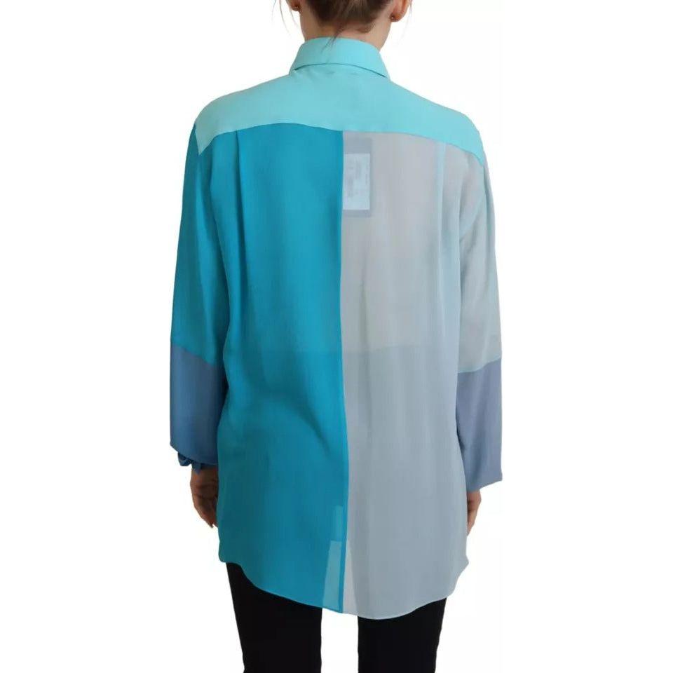 بلوزة دولتشي آند غابانا ذات الياقة الزرقاء والأكمام الطويلة من الحرير