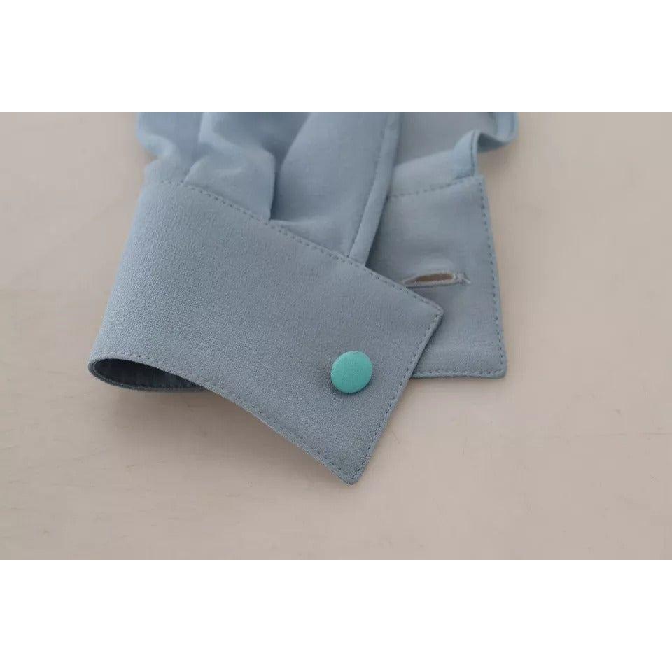 بلوزة دولتشي آند غابانا ذات الياقة الزرقاء والأكمام الطويلة من الحرير