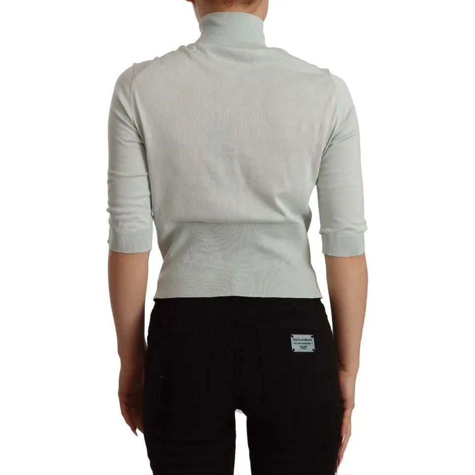 بلوزة من الحرير بأكمام 3/4 وياقة مدورة من دولتشي آند غابانا باللون الأخضر النعناعي