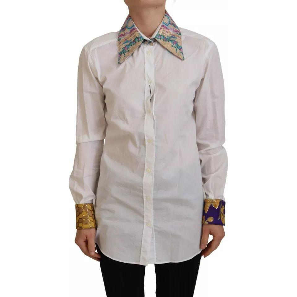 Dolce & Gabbana White Floral Jacquard Cotton Long Sleeves Top