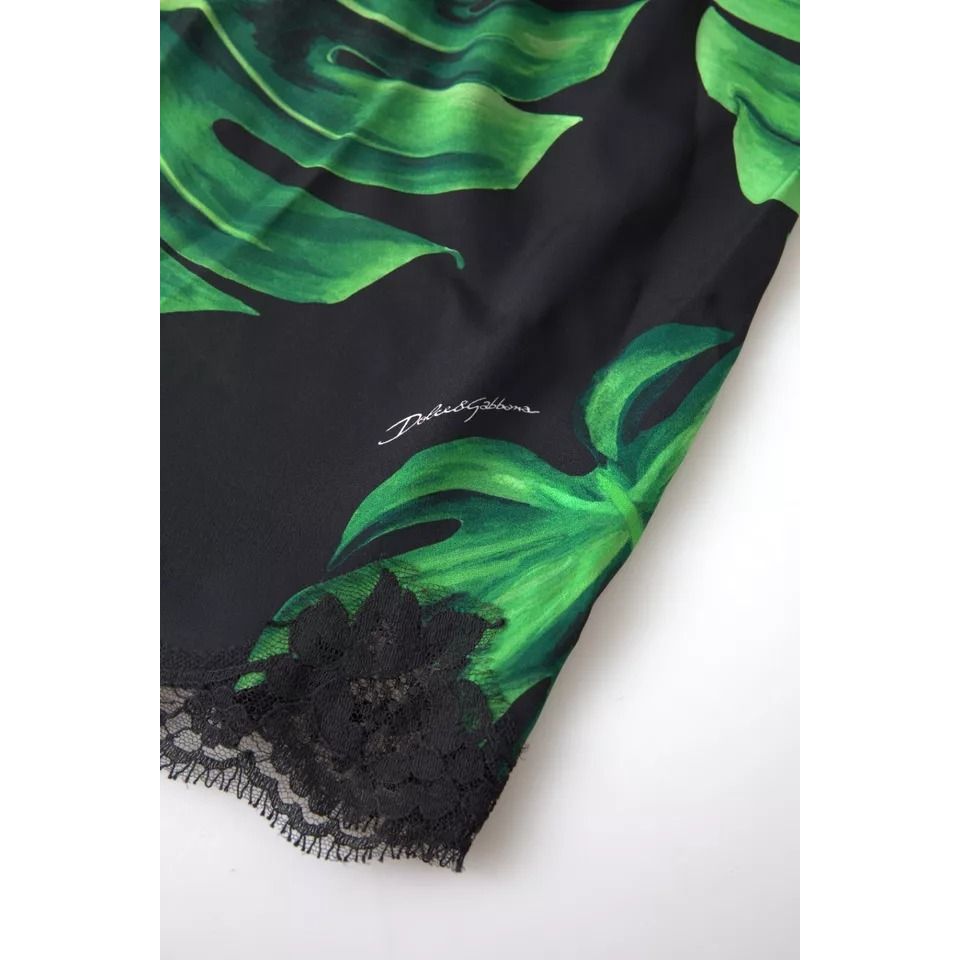 Dolce & Gabbana Black Philodendron Print Silk Camisole Underwear