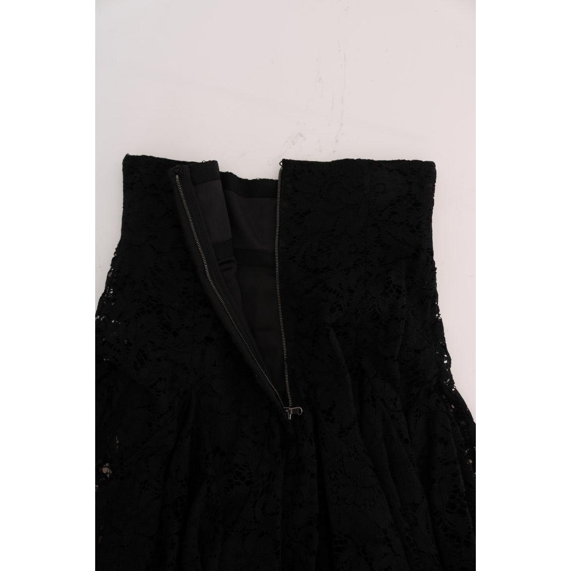 Dolce & Gabbana Black Floral Cutout Lace A-Line Skirt