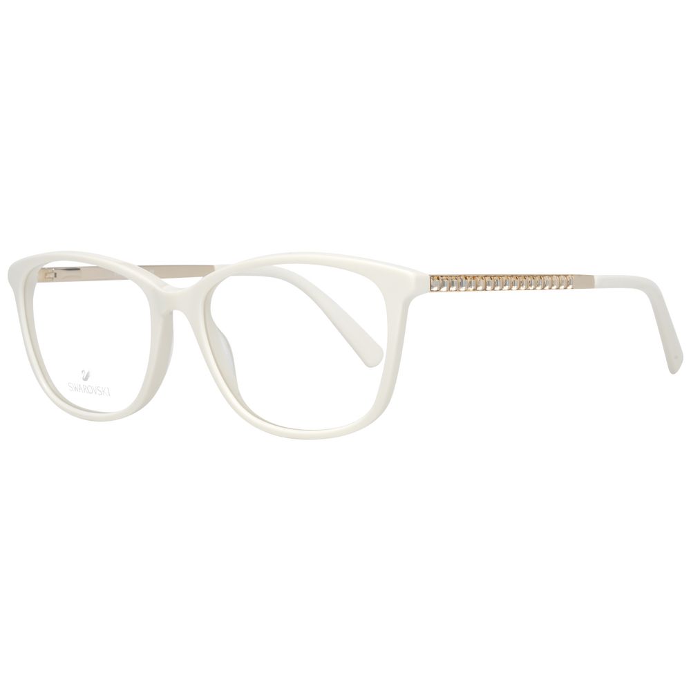 Swarovski White Women Glasses Frame with metal and plastic materials, featuring Swarovski elements, full-rim trapezium style.
