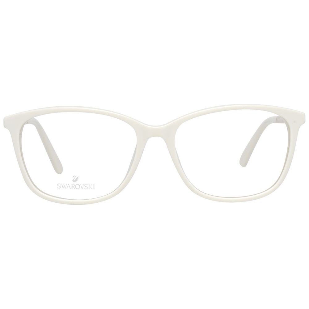 Swarovski White Women Glasses Frame with full-rim, metal and plastic, trapezium style, featuring Swarovski elements.