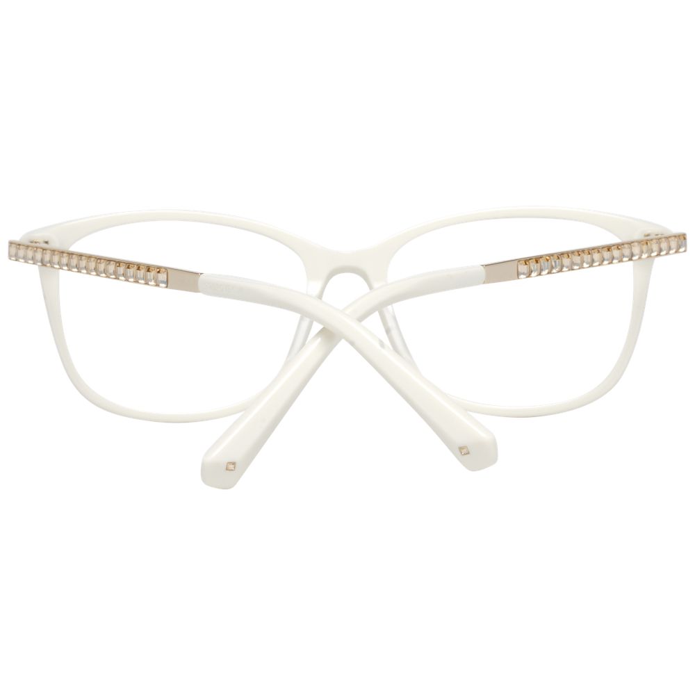Swarovski White Women Glasses Frame with full-rim design and Swarovski elements, elegant trapezium style for women.