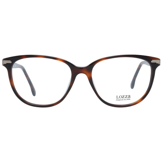 Lozza Brown Women Glasses Frame, full-rim plastic with spring hinges and branded case, size 54-17-140, brown color for women.