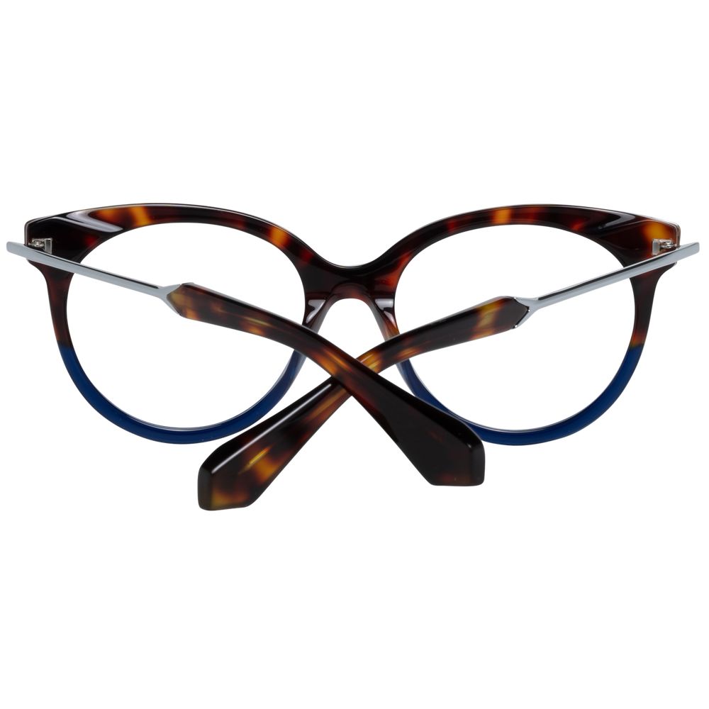 Butterfly tortoiseshell blue glasses frame with metal bridge and full-rim design featuring crossed temples.