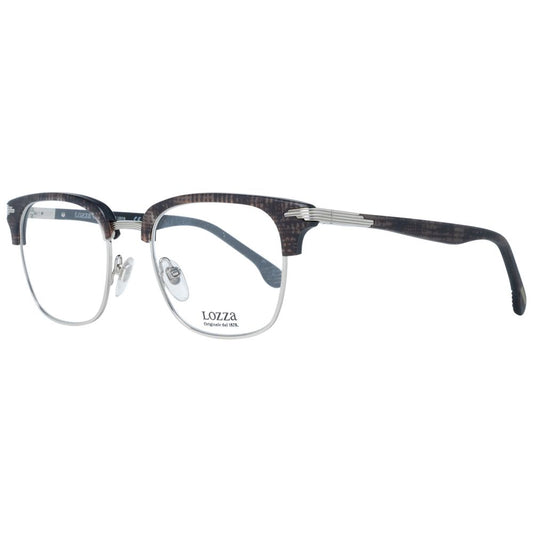 Lozza Brown Unisex Glasses Frame with full-rim trapezium style, metal & plastic, spring hinge, and branded case included.