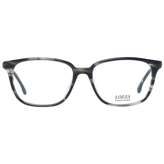 Lozza Brown Men Glasses Frame, full-rim rectangle style in plastic with demo lenses, frame width 140mm, lens width 53mm, brown color.