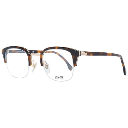 Lozza Brown Unisex Glasses Frame with half-rim square design and demo lenses, brown metal and plastic frame, size 48-24-140.