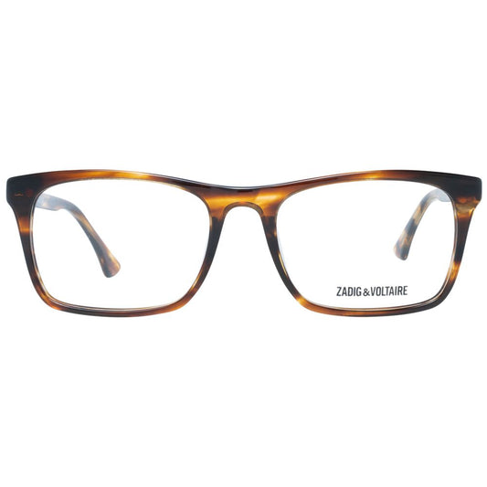 Zadig & Voltaire Brown Men Glasses Frame, full-rim rectangle plastic frame in brown with demo lenses, includes branded case.