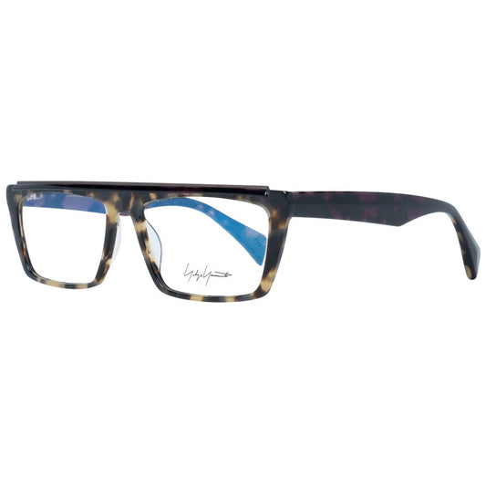 Yohji Yamamoto Brown Women Glasses Frame; plastic full-rim rectangle style with demo lenses; includes branded soft case.