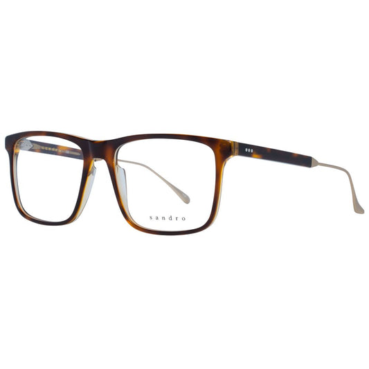Sandro Brown Men Glasses Frame, multicolor square full-rim with plastic demo lenses, size 54-17-145.