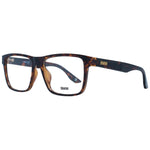 BMW Brown Men Glasses Frame with full-rim trapezium style, brown plastic material, demo lenses, and branded case included.