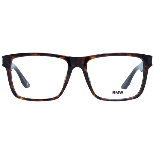 BMW Brown Men Glasses Frame, trapezium shape, full-rim plastic, 57-17-140 size, demo lenses, stylish brown color for men.