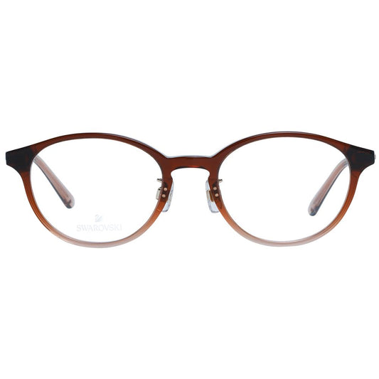 Swarovski Brown Women Glasses Frame, oval full-rim plastic eyeglass frame with demo lenses, size 49-19-145, sleek design.