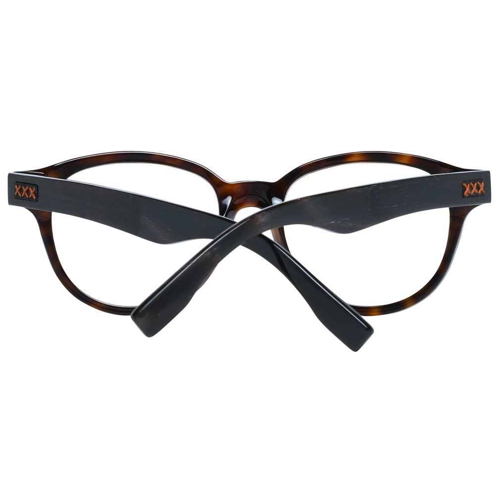 Back view of Ermenegildo Zegna Brown Men Glasses Frame with full-rim style and branded temples.