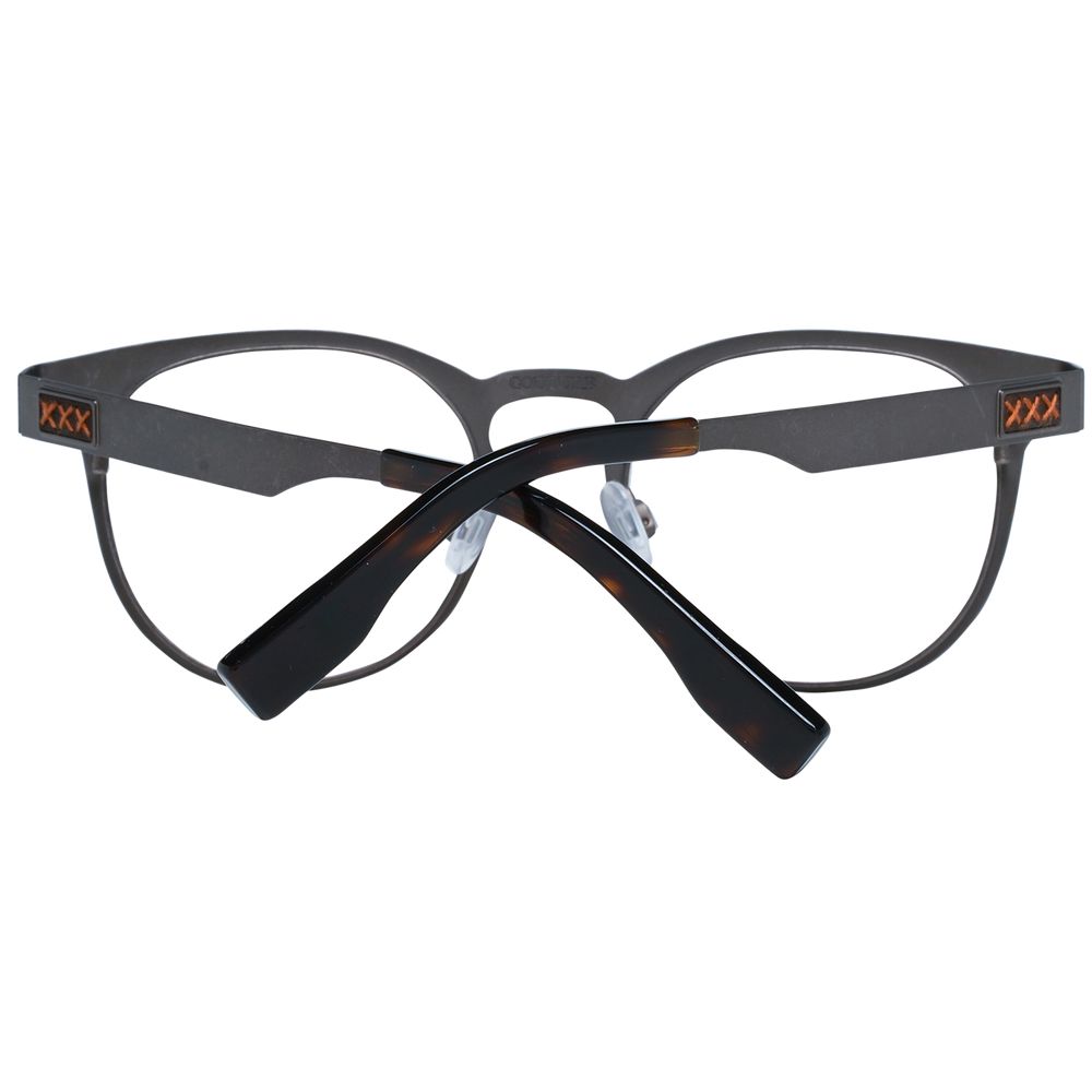 Ermenegildo Zegna Gray Men Glasses Frame, full-rim titanium with demo lenses, 48-19-140 size, round style, branded case included.
