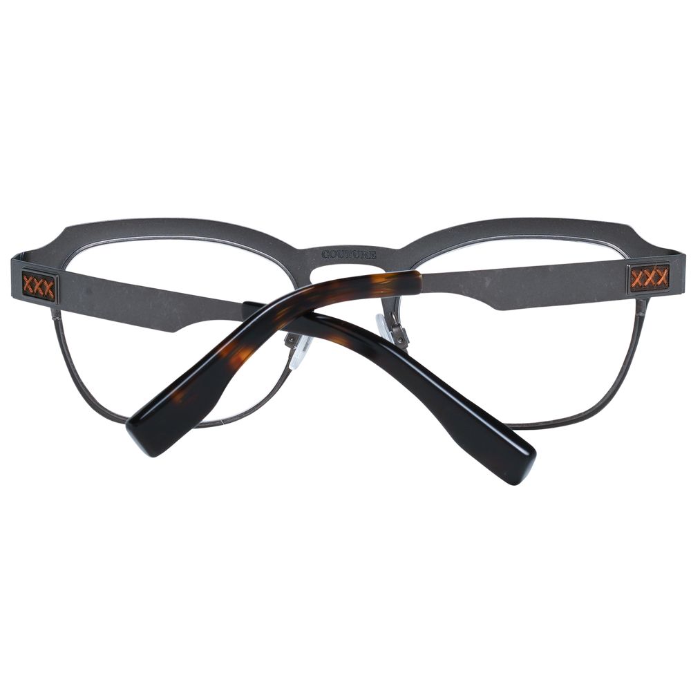 Ermenegildo Zegna Gray Men Glasses Frame, full-rim titanium, trapezium shape, demo lenses, 49-20-140 size with branded case.
