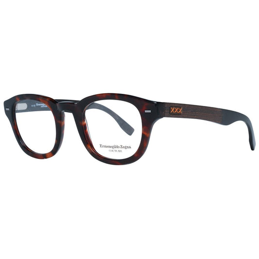 Ermenegildo Zegna Brown Men Glasses Frame, round full-rim style with plastic material and spring hinge, comes with branded case.