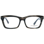 Ermenegildo Zegna Gray Men Glasses Frame in grey acetate, wood, and horn with demo plastic lenses. Full-rim rectangle style with spring hinge.