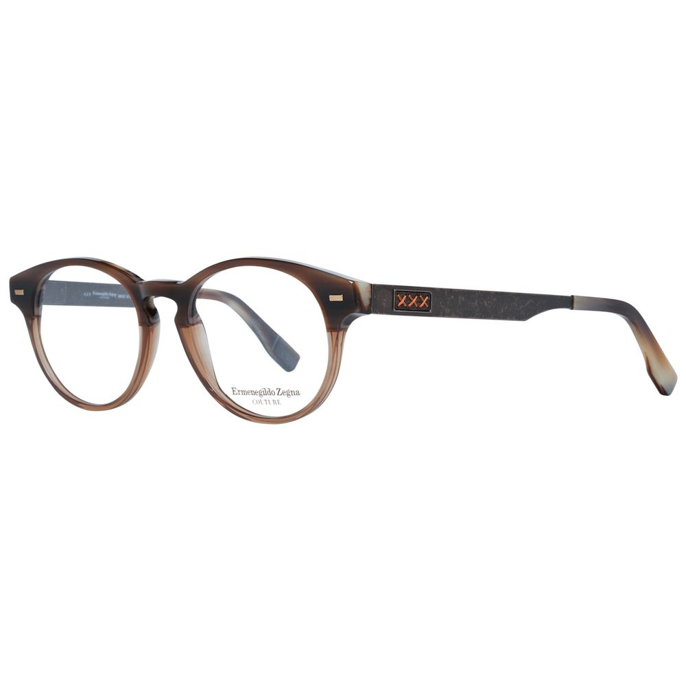 Ermenegildo Zegna Brown Men Glasses Frame, round full-rim style, plastic material, with demo lenses, size 49-18-145 in branded case