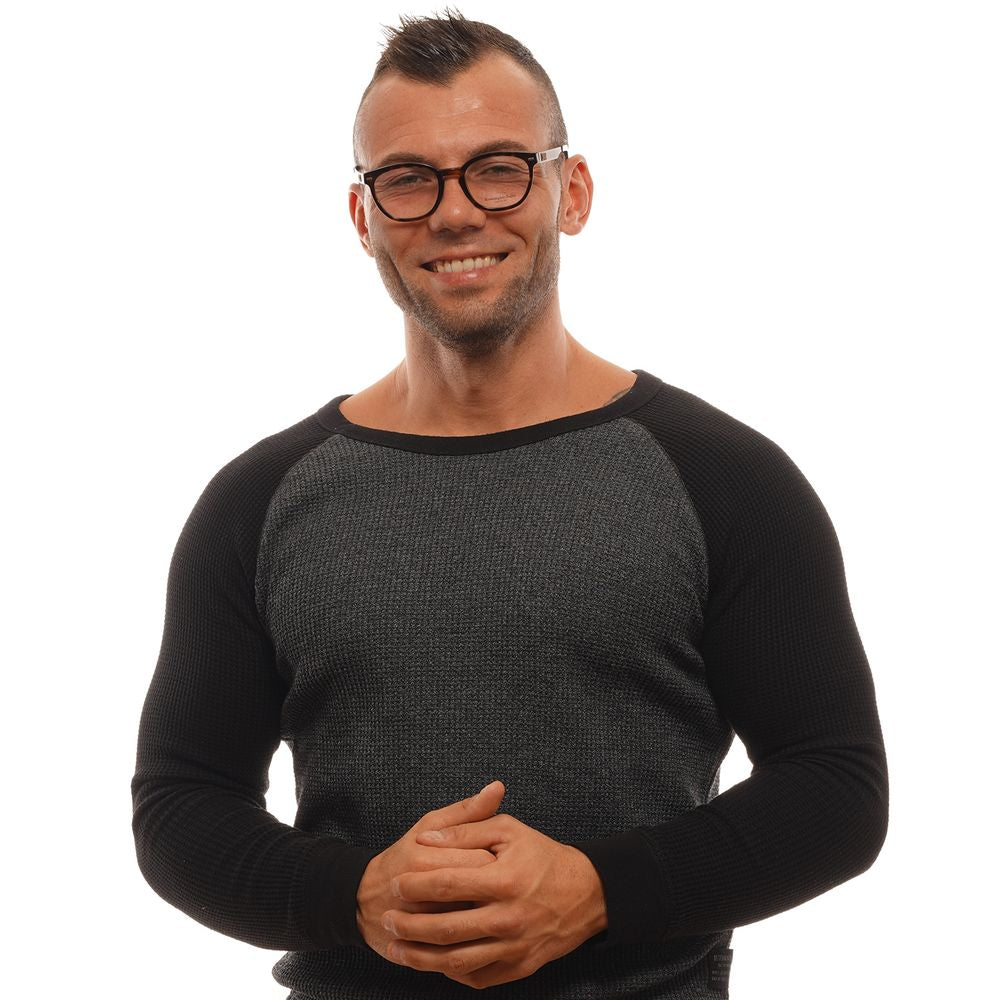 Man smiling wearing round Ermenegildo Zegna Brown Men Glasses Frame in full-rim style.