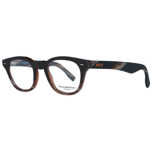 Ermenegildo Zegna Brown Men Glasses Frame, trapezium full-rim plastic eyewear with demo lenses and spring hinge, size 48-22-145.