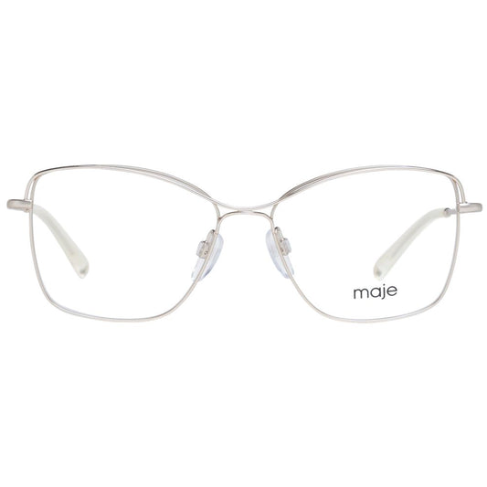 Maje Gold Women Glasses Frame, stainless steel square full-rim, demo plastic lenses, 51-14-135 dimensions, elegant gold color.