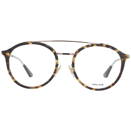 Police Brown Men Glasses Frame, metal and plastic aviator style, full-rim with demo lenses, 52-19-140 size, includes branded case.