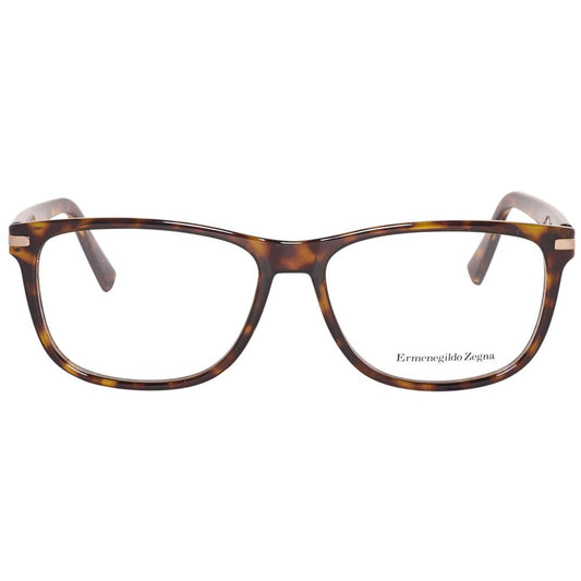 Ermenegildo Zegna Brown Men Glasses Frame – Stylish plastic full-rim rectangle with demo lenses, 55mm width, includes branded case.