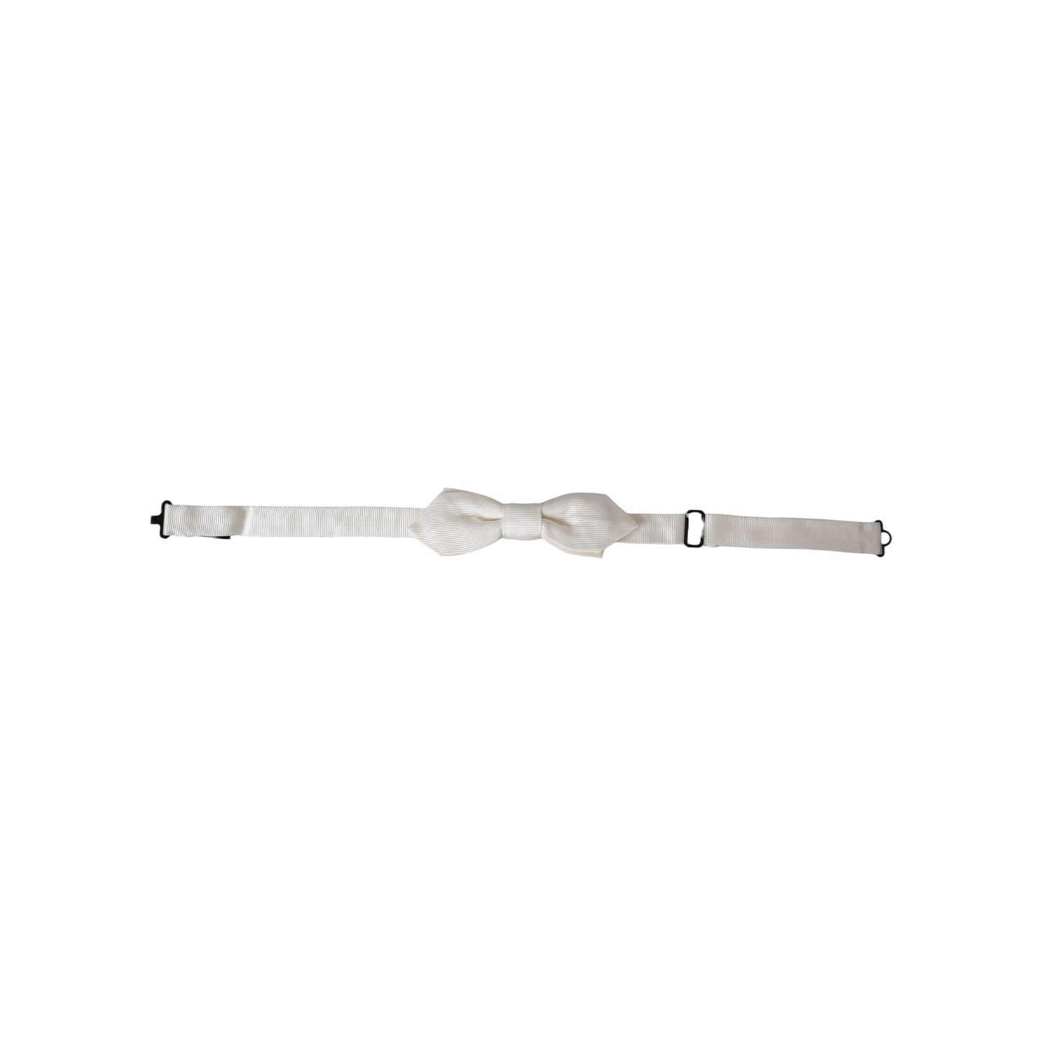 Dolce & Gabbana White Silk Adjustable Neck Men Papillon Bow Tie