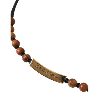 Dolce & Gabbana Black Gold Wooden Beaded Logo Pendant Necklace