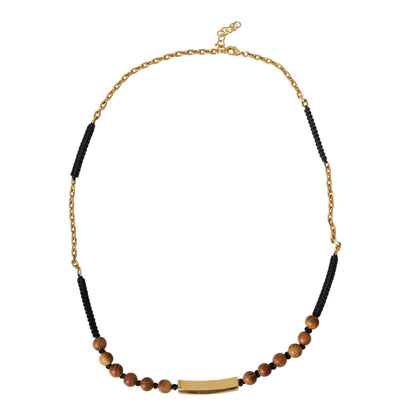 Dolce & Gabbana Black Gold Wooden Beaded Logo Pendant Necklace