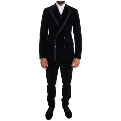Dolce & Gabbana Black Velvet Slim Double Breasted Suit Suit
