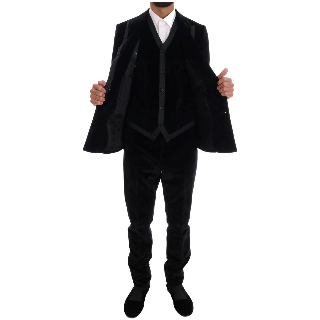 Dolce & Gabbana Black Velvet Slim Double Breasted Suit Suit