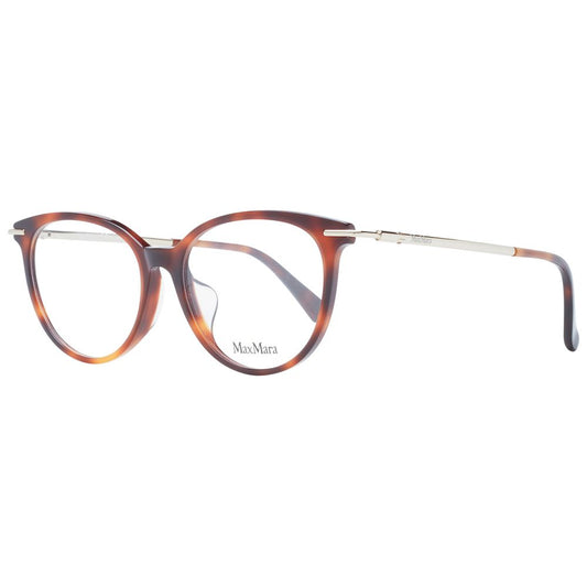 Max Mara Brown Women Glasses Frame with full-rim round style, plastic material, and 53-16-140 size, featuring demo lenses.