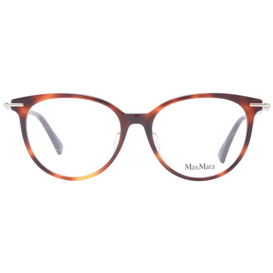Max Mara Brown Women Glasses Frame in full-rim round style with plastic material and demo lenses.