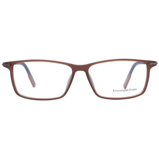 Front view of Ermenegildo Zegna Brown Men Glasses Frame with full-rim plastic frame and demo lenses.