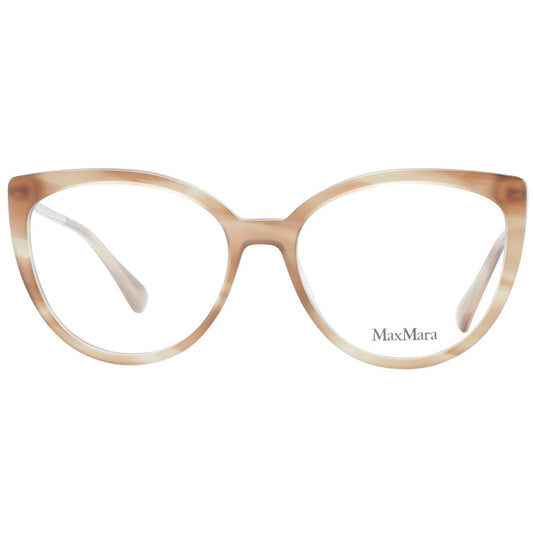 Max Mara Brown Women Glasses Frame in full-rim plastic, cat eye style, with demo lenses. Includes a branded case for protection.