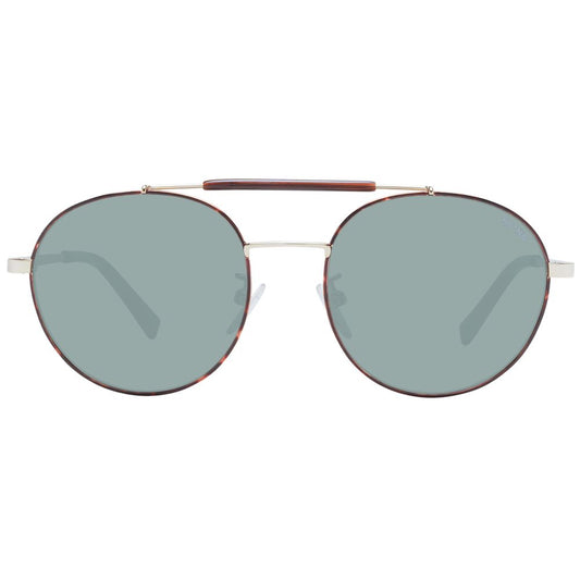Sting Brown Men Sunglass with metal brown frame, green lenses, and full-rim aviator style. Includes branded case and offers 100% UVA & UVB protection.