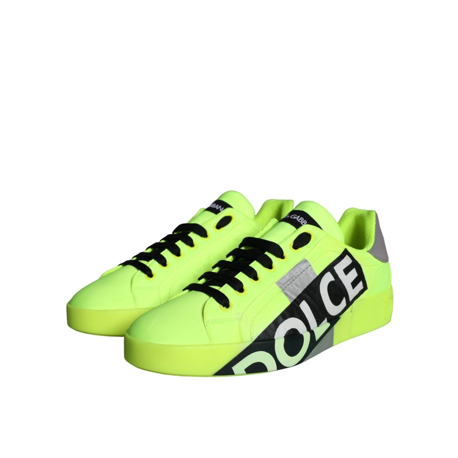 Dolce & Gabbana Neon Green Logo Tape Low Top Sneakers Shoes