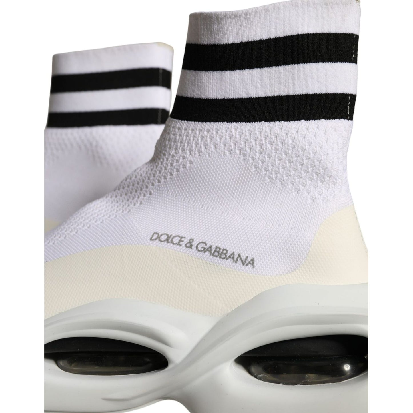 حذاء رياضي Dolce &amp; Gabbana أبيض وأسود بدون رباط وجوارب مموجة