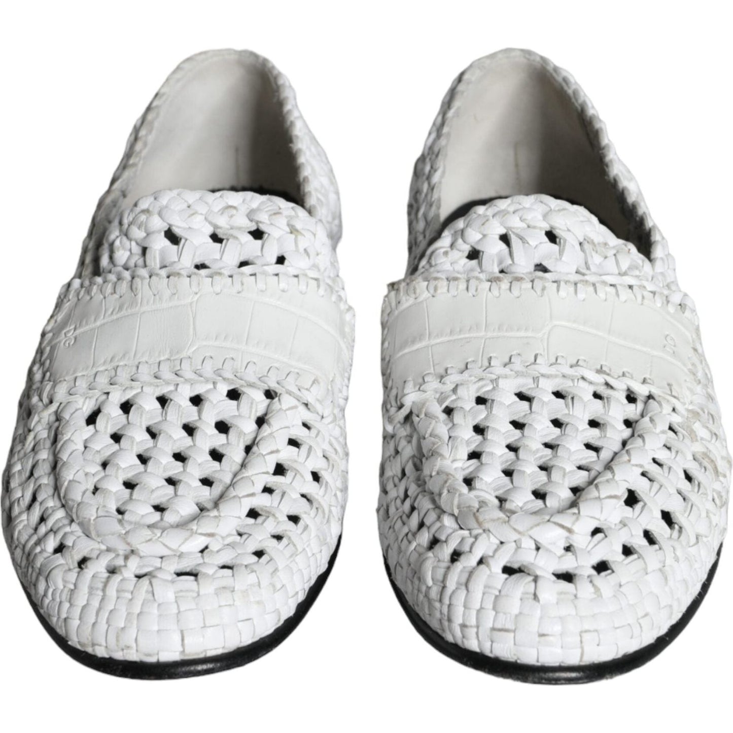 Dolce & Gabbana White Woven Leather Slip On Loafers Men Shoes