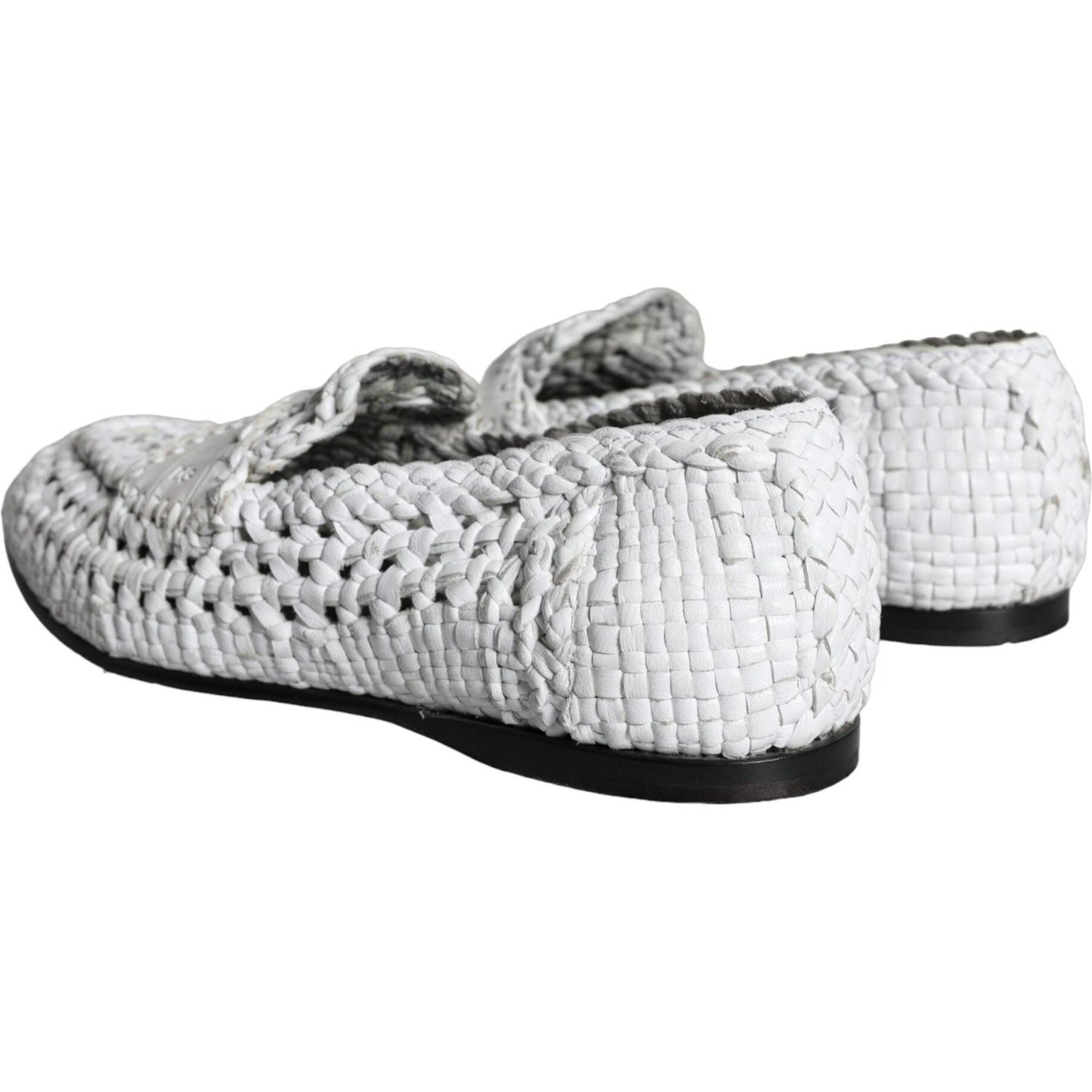 Dolce & Gabbana White Woven Leather Slip On Loafers Men Shoes