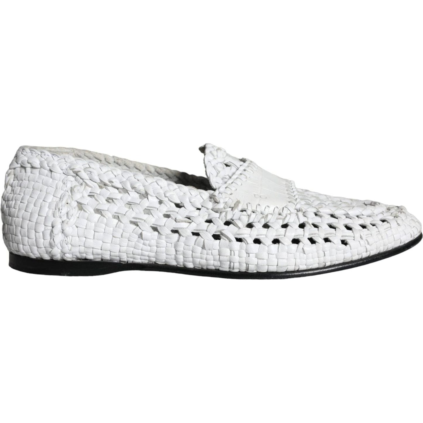 Dolce & Gabbana White Woven Leather Slip On Loafers Men Shoes