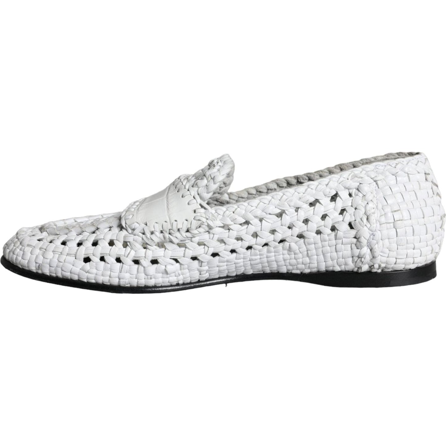Dolce & Gabbana White Woven Leather Slip On Loafers Men Shoes