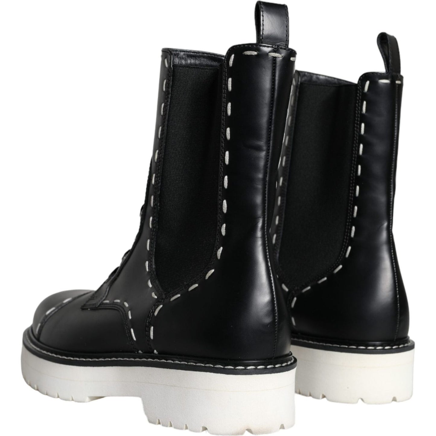 Dolce & Gabbana Black Leather Combat Mid Calf Boots Shoes LA11272-36