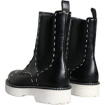 Dolce & Gabbana Black Leather Combat Mid Calf Boots Shoes LA11272-36